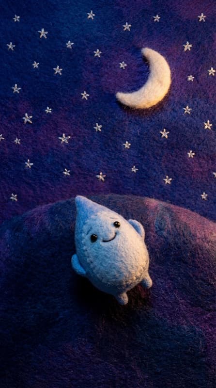 Teardrop under a felt moon and stars