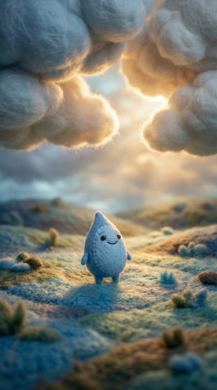 Teardrop standing small beneath dramatic felt clouds